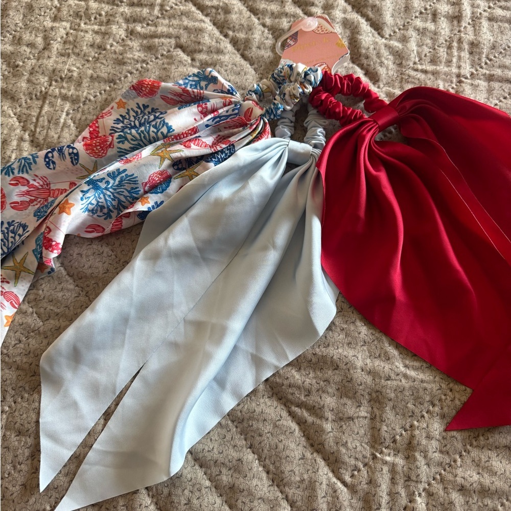 3 PIPER•K  Hair Scrunchies with ribbon”tails”  Set
Ocean theme/patriotic colors! - Picture 7 of 7